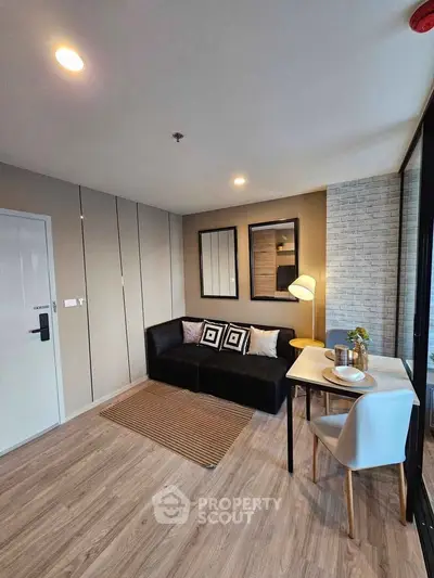 Modern living room with stylish decor and cozy seating area