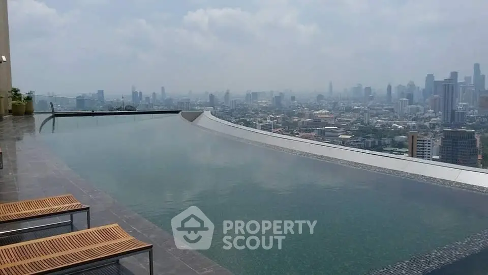Luxurious rooftop infinity pool with stunning city skyline view