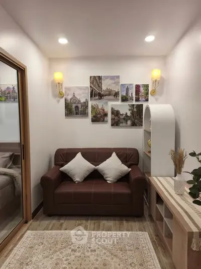 Cozy living room with elegant decor and comfortable seating, perfect for relaxation and entertaining guests.