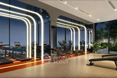 Luxurious modern gym with city view and state-of-the-art equipment