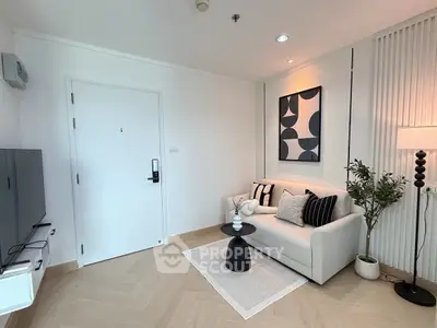 Modern living room with stylish decor and cozy seating area