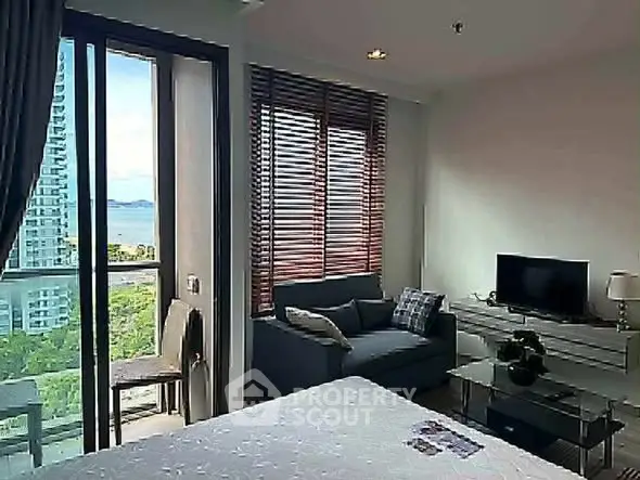 Modern bedroom with balcony and stunning city view