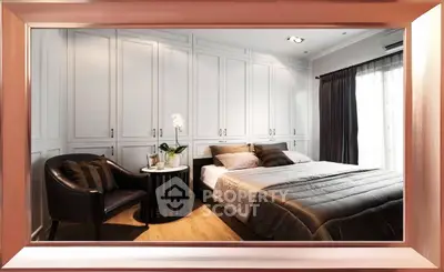 Luxurious bedroom with elegant decor and ample closet space