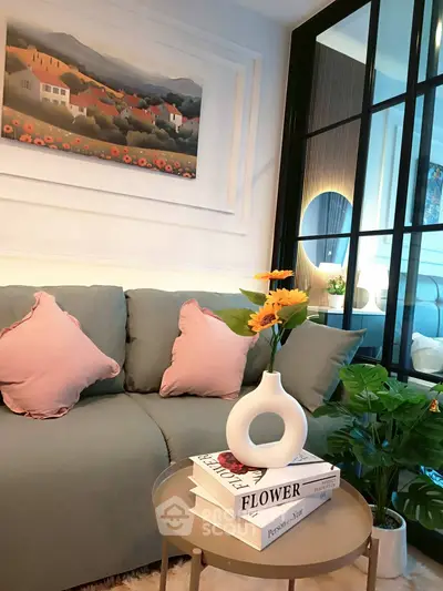 Chic living room with modern decor and stylish furniture, perfect for cozy relaxation.