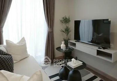 Modern living room with sleek TV setup and stylish decor