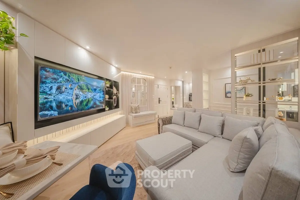 Luxurious modern living room with elegant decor and spacious seating area