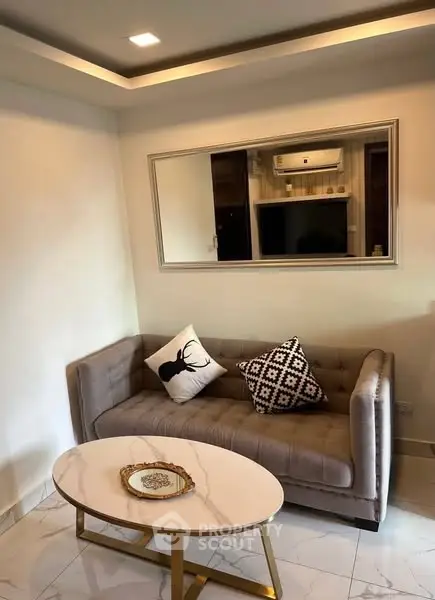 Chic modern living room with stylish sofa and elegant decor