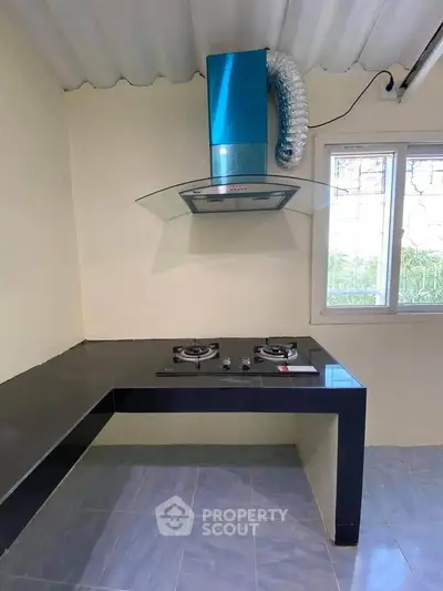 Modern kitchen with sleek gas stove and stylish range hood