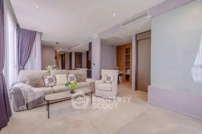 Spacious modern living room with elegant decor and cozy seating area