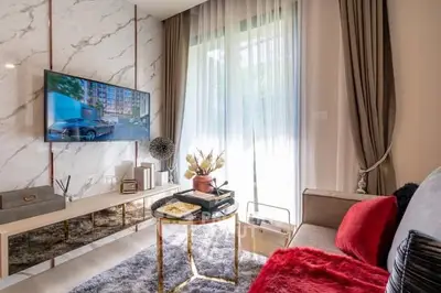 Luxurious living room with modern decor and natural light