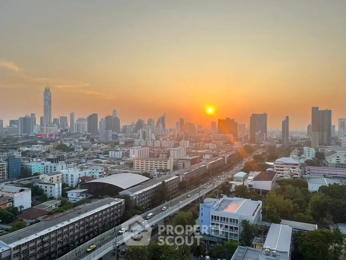 Stunning cityscape view at sunset with skyline and vibrant colors