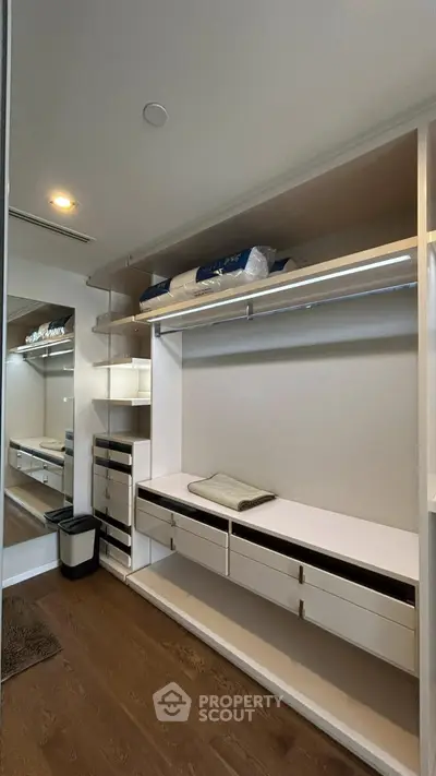 Spacious walk-in closet with modern shelving and ample storage space.