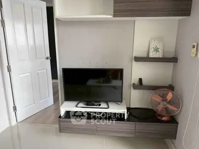 Modern living room with sleek TV stand and stylish decor