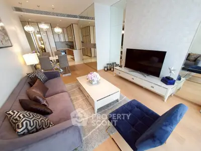 Luxurious modern living room with elegant decor and open kitchen layout
