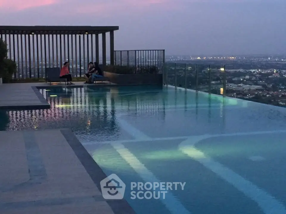 Stunning rooftop infinity pool with panoramic city views at sunset, perfect for luxury living.