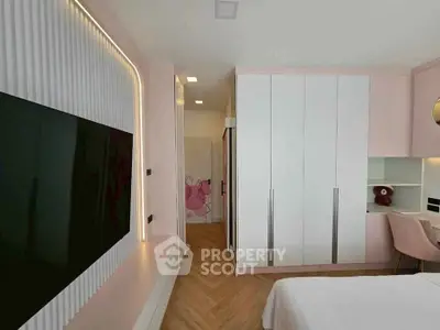 Modern bedroom with built-in wardrobe and stylish decor