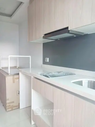 Modern kitchen with sleek cabinetry and built-in appliances in a contemporary home.