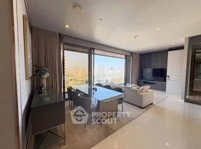 Luxurious living room with stunning city view and modern decor