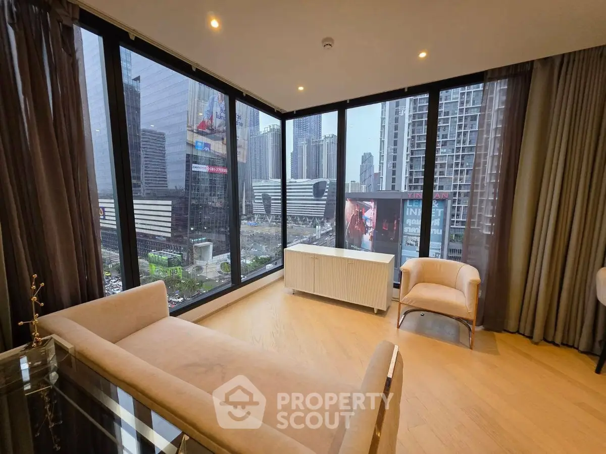 Luxurious corner unit with stunning city view and elegant furnishings.