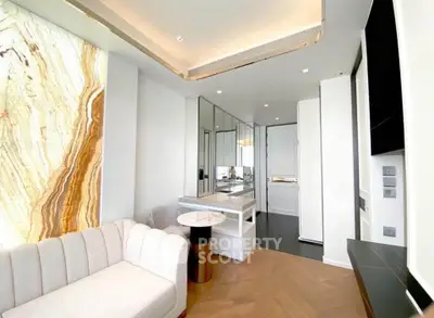 Luxurious modern living room with elegant design and open kitchen layout