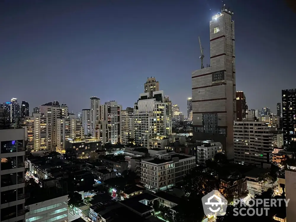 Stunning city skyline view with illuminated skyscrapers at night