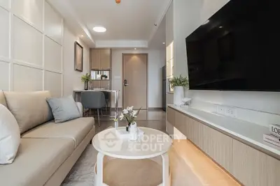 Modern living room with sleek furniture and open layout, perfect for urban living.