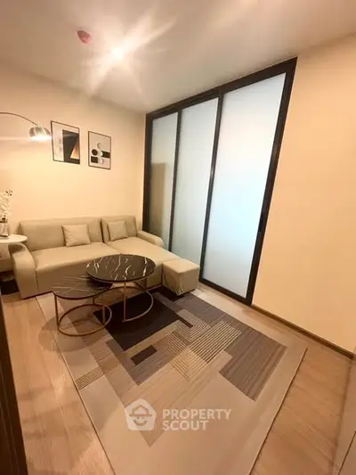 Modern living room with stylish decor and cozy seating area