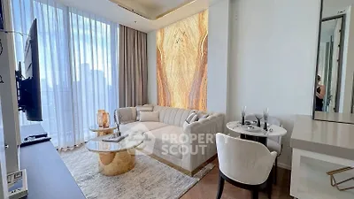 Luxurious modern living room with elegant decor and city view