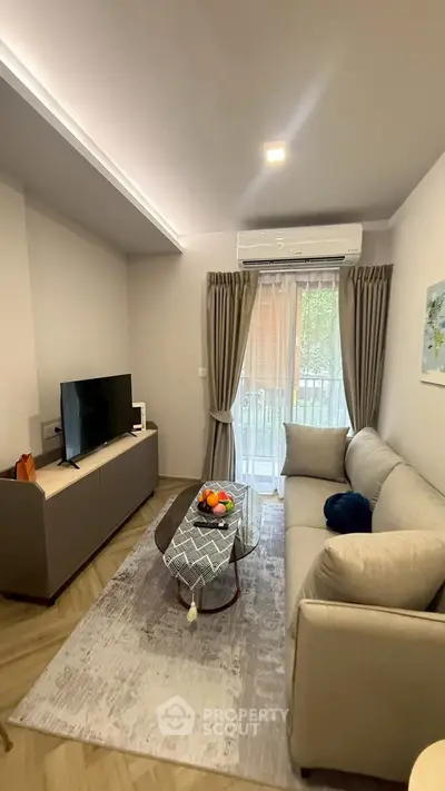 Cozy living room with modern decor and natural light