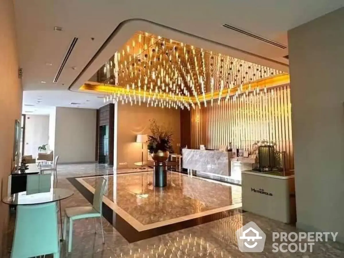 Luxurious lobby with modern lighting and elegant marble flooring