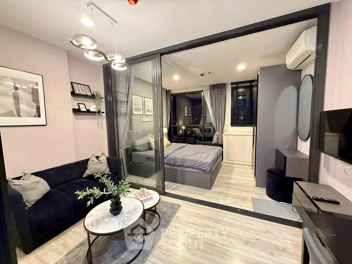 Modern studio apartment with stylish decor and cozy living area
