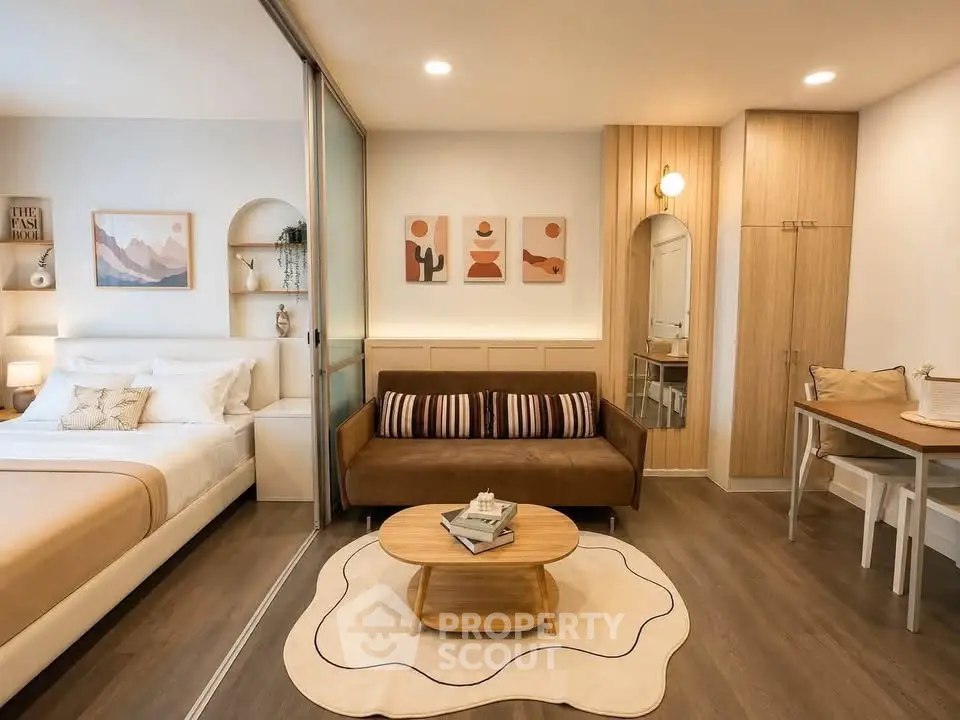 Modern studio apartment with stylish decor and cozy living area