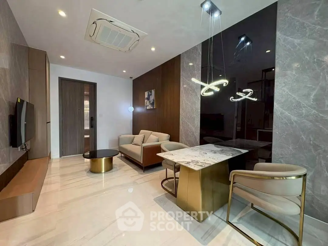 Luxurious modern living room with elegant furniture and stylish lighting