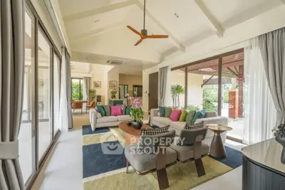 Spacious living room with modern decor and large windows in a luxury home