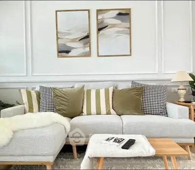 Stylish living room with modern decor and cozy seating arrangement
