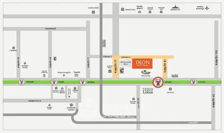 Map showing location of IKON with nearby landmarks and roads.