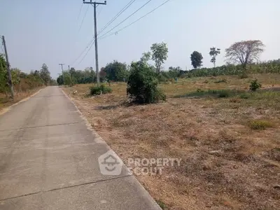 Expansive land plot with road access and utility poles, ideal for development.