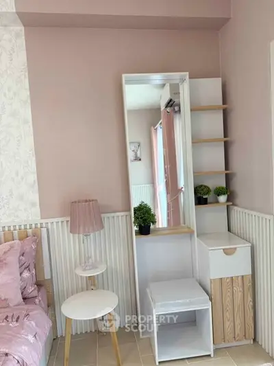 Charming bedroom corner with stylish vanity and cozy decor
