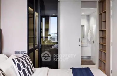 Modern bedroom with ensuite bathroom and stylish decor