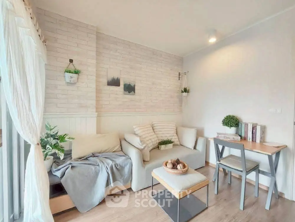 Cozy living room with modern decor and natural light