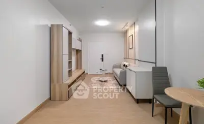 Modern minimalist living room with sleek furniture and neutral tones