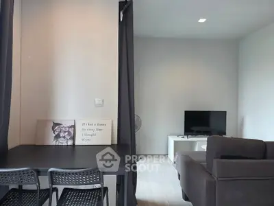 Modern living room with cozy seating and minimalist decor