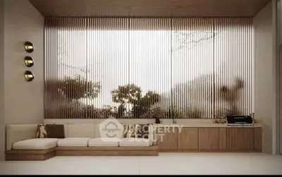 Luxurious modern living room with elegant decor and large windows