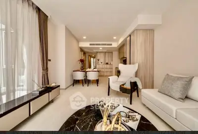 Luxurious modern living room with elegant decor and open layout, featuring stylish furniture and natural light.