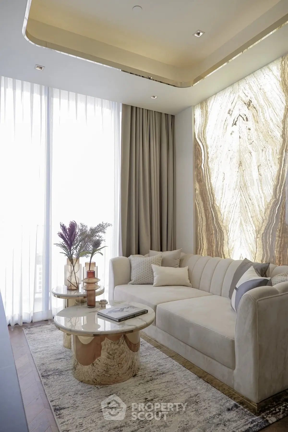 Luxurious living room with elegant decor and natural light