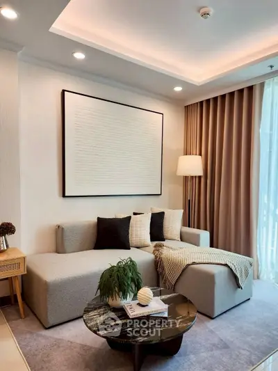 Modern living room with stylish decor and cozy seating area