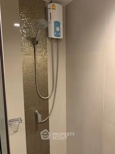 Modern bathroom shower with sleek design and water heater