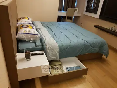 Modern bedroom with sleek storage solutions and stylish decor