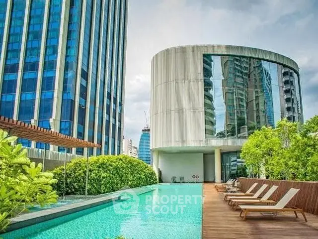 Luxurious rooftop pool with modern architecture and city skyline view