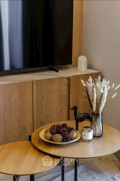 Stylish living room with modern decor and wooden furniture